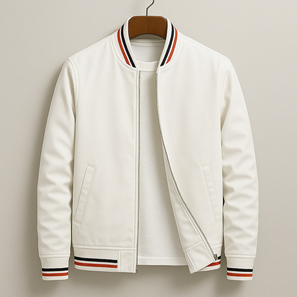 Striped Trim Zip Bomber Jacket