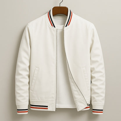 Striped Trim Zip Bomber Jacket