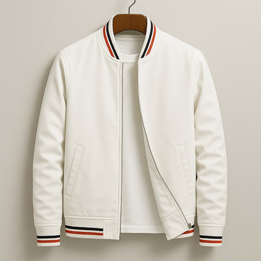 Striped Trim Zip Bomber Jacket