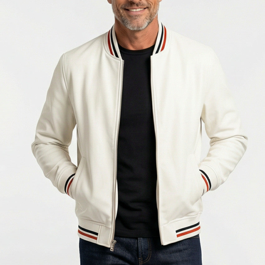 Striped Trim Zip Bomber Jacket