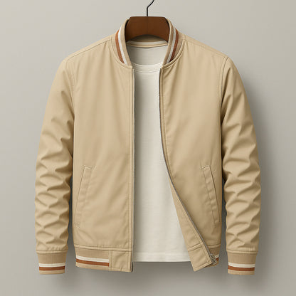 Striped Trim Zip Bomber Jacket