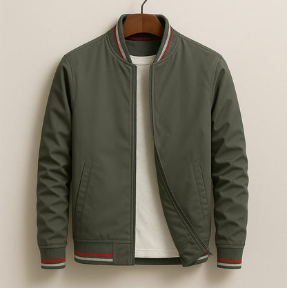 Striped Trim Zip Bomber Jacket