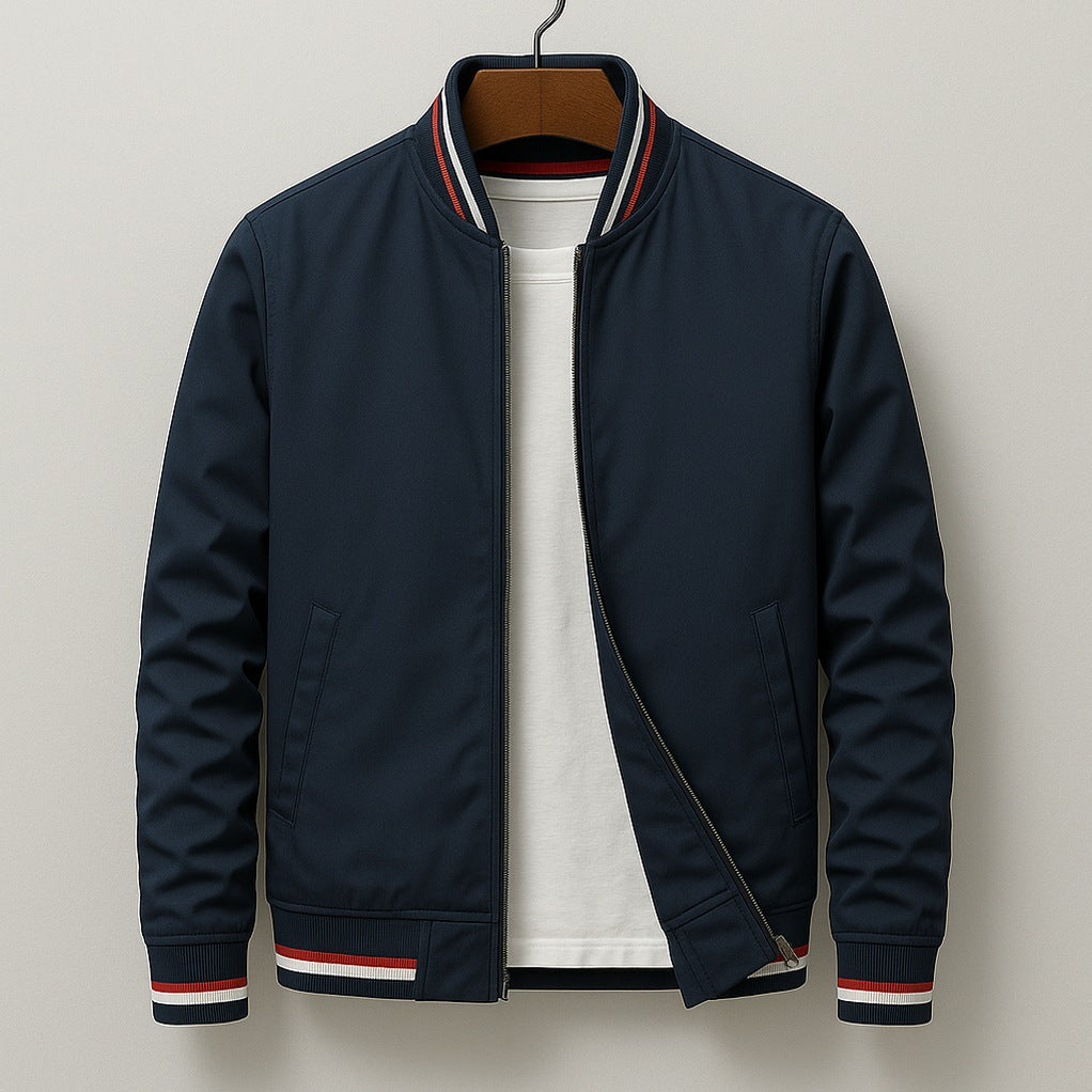 Striped Trim Zip Bomber Jacket