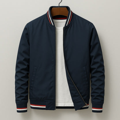 Striped Trim Zip Bomber Jacket