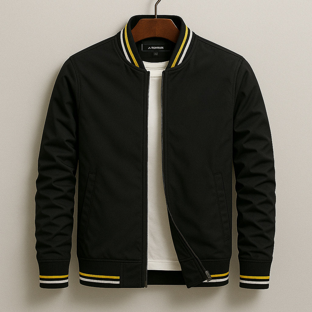 Striped Trim Zip Bomber Jacket