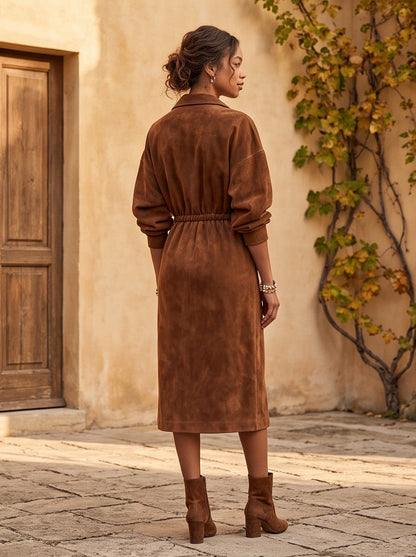 Suede Half Zip Midi Dress