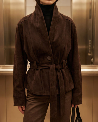 Suede Long Sleeve Belted Jacket