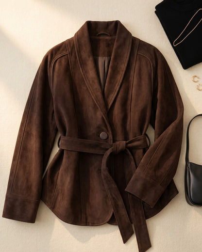 Suede Long Sleeve Belted Jacket