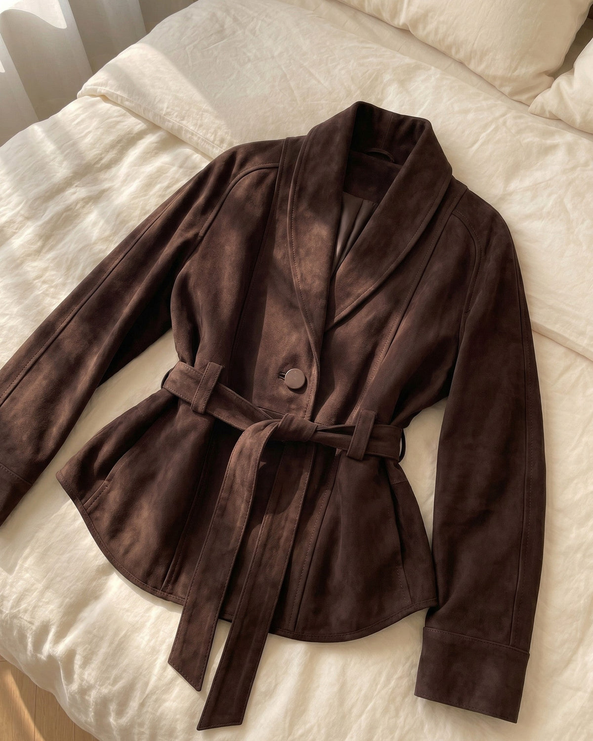 Suede Long Sleeve Belted Jacket