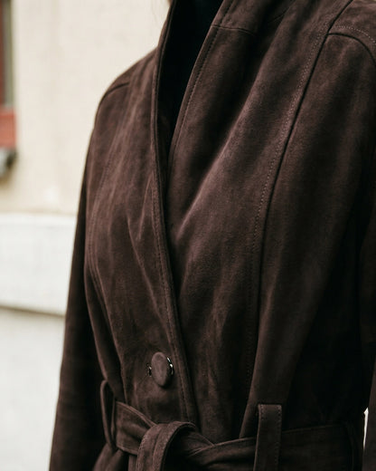 Suede Long Sleeve Belted Jacket