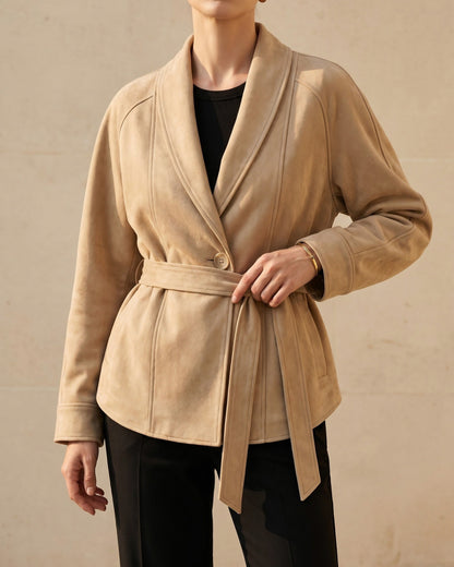 Suede Long Sleeve Belted Jacket