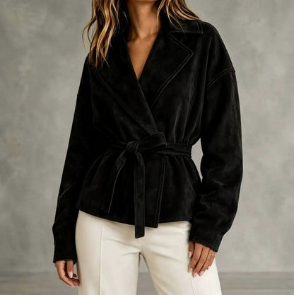 Suede Long Sleeve Belted Wrap Jacket