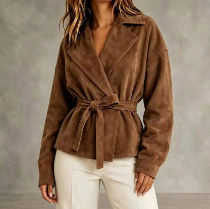 Suede Long Sleeve Belted Wrap Jacket