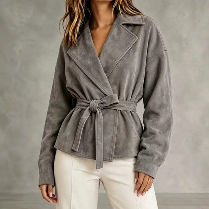 Suede Long Sleeve Belted Wrap Jacket