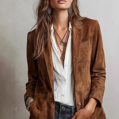 Suede Long Sleeve Button Front Blazer