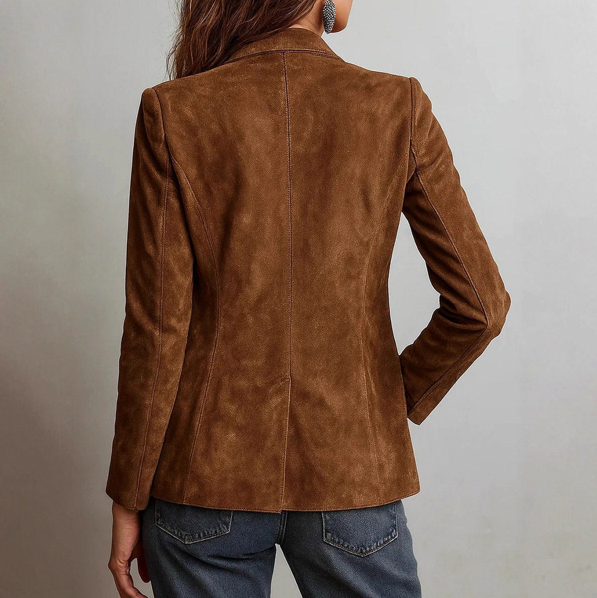 Suede Long Sleeve Button Front Blazer