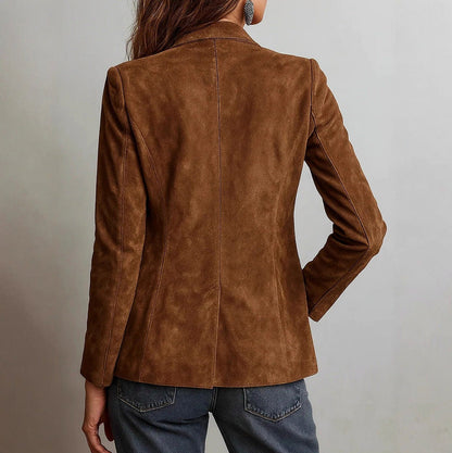 Suede Long Sleeve Button Front Blazer
