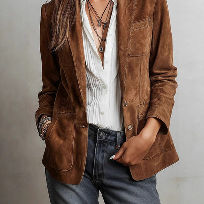 Suede Long Sleeve Button Front Blazer