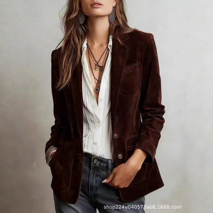 Suede Long Sleeve Button Front Blazer
