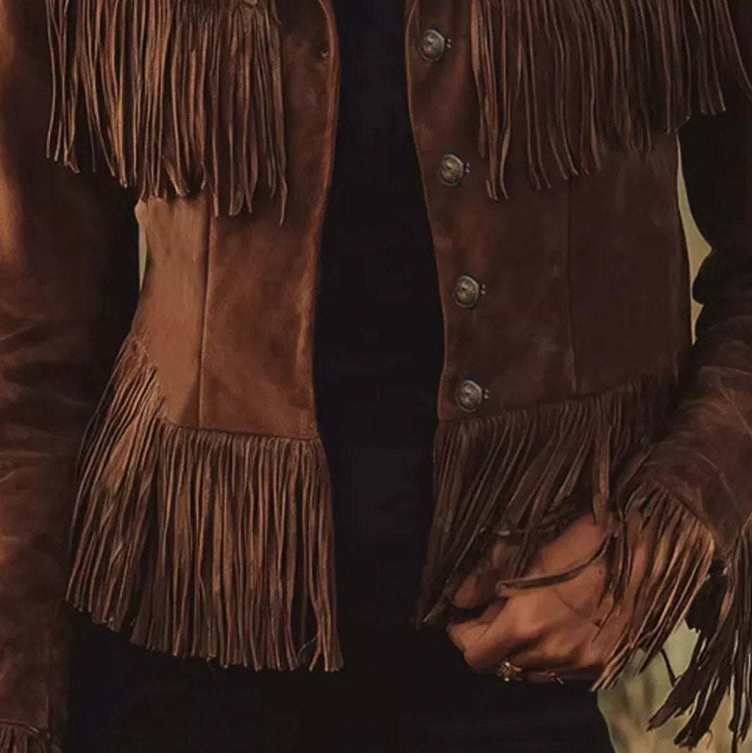 Suede Long Sleeve Fringe Button Front Jacket