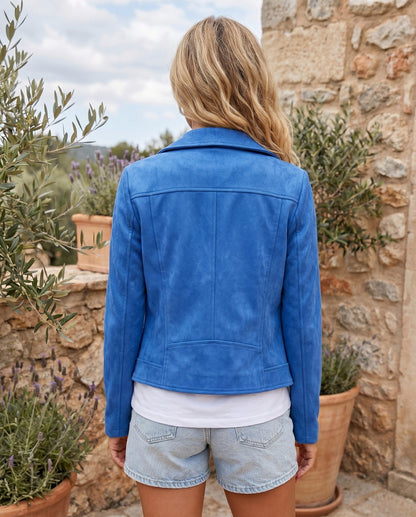 Suede Long Sleeve Moto Jacket