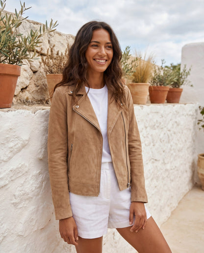 Suede Long Sleeve Moto Jacket