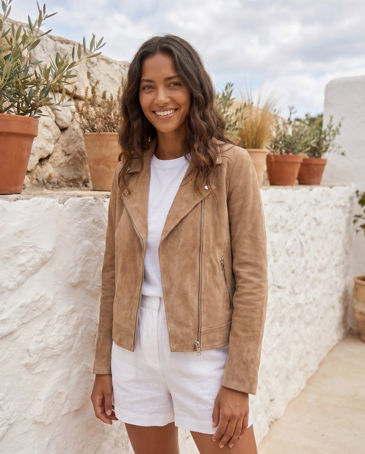 Suede Long Sleeve Moto Jacket