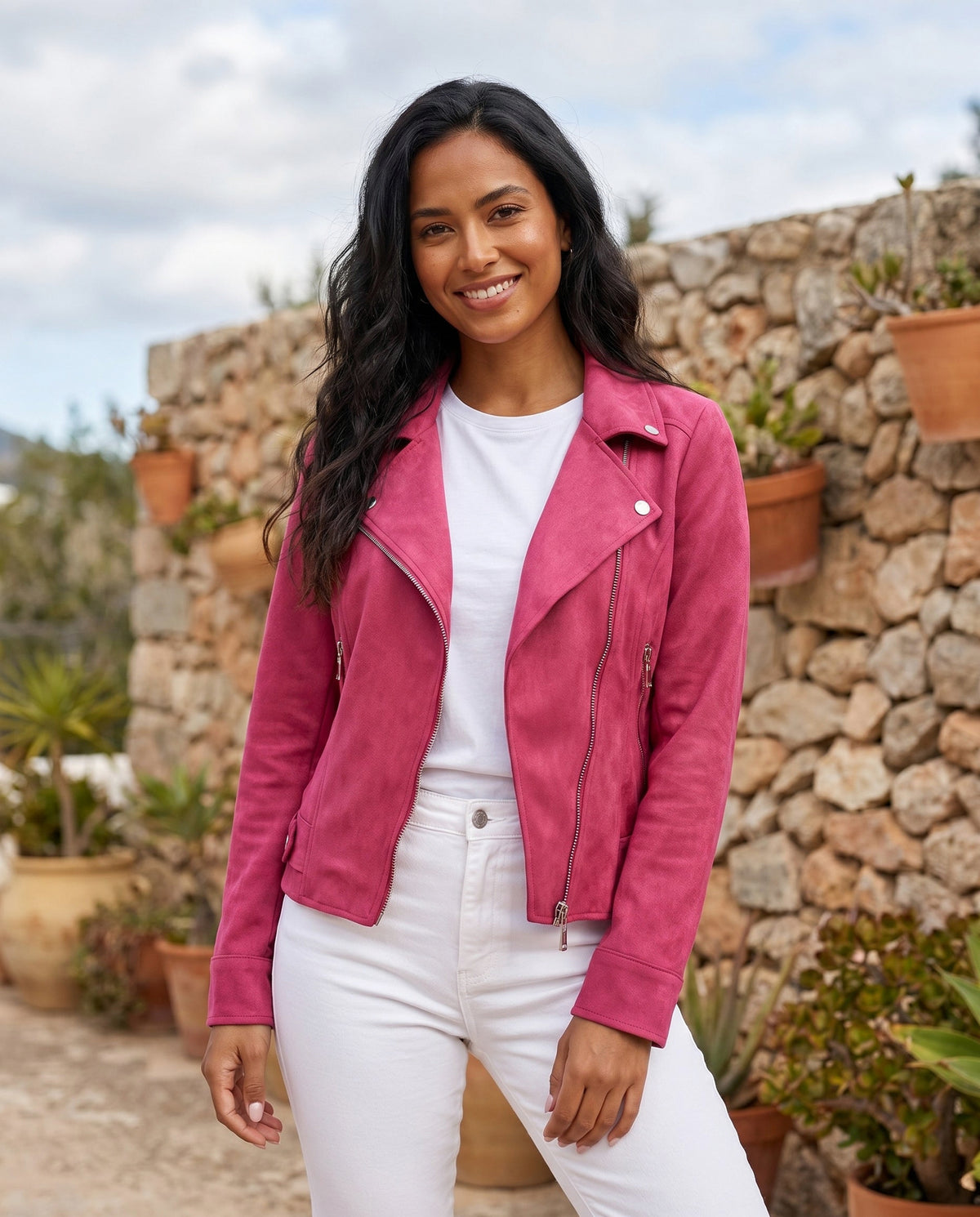 Suede Long Sleeve Moto Jacket