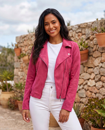 Suede Long Sleeve Moto Jacket