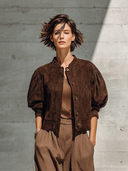 Suede Puff Sleeve Jacket