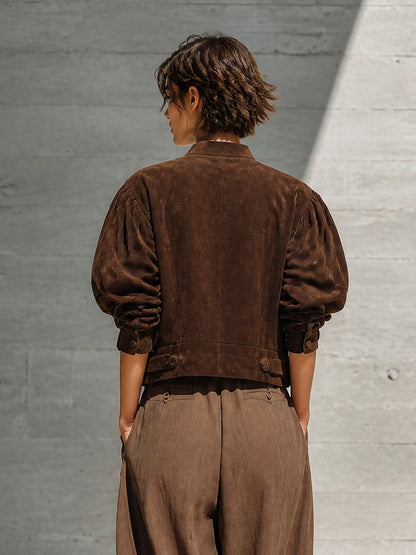 Suede Puff Sleeve Jacket