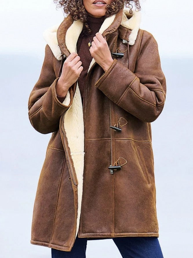 Suede Sherpa Lined Long Sleeve Coat