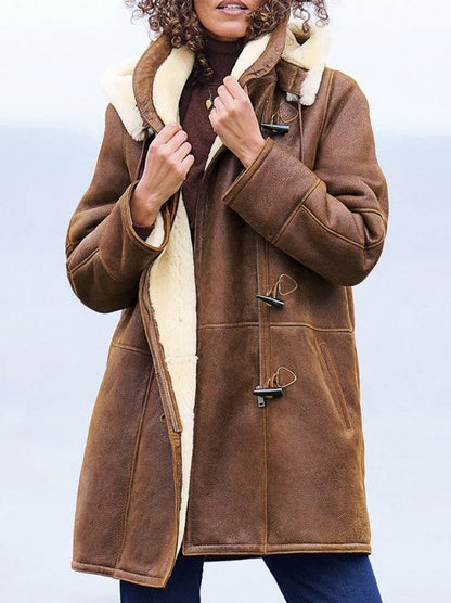 Suede Sherpa Lined Long Sleeve Coat