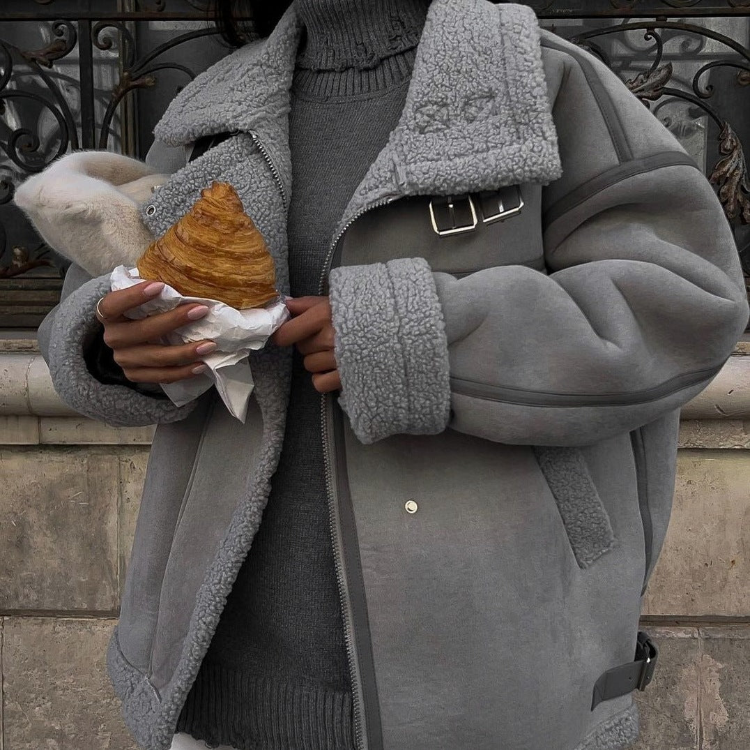 Suede Sherpa Trim Oversized Jacket