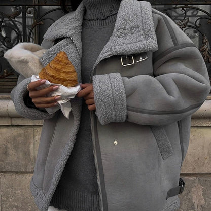 Suede Sherpa Trim Oversized Jacket