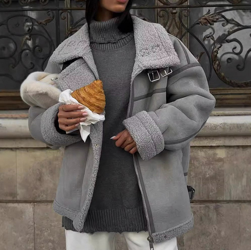 Suede Sherpa Trim Oversized Jacket