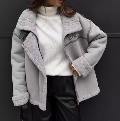 Suede Sherpa Trim Oversized Jacket
