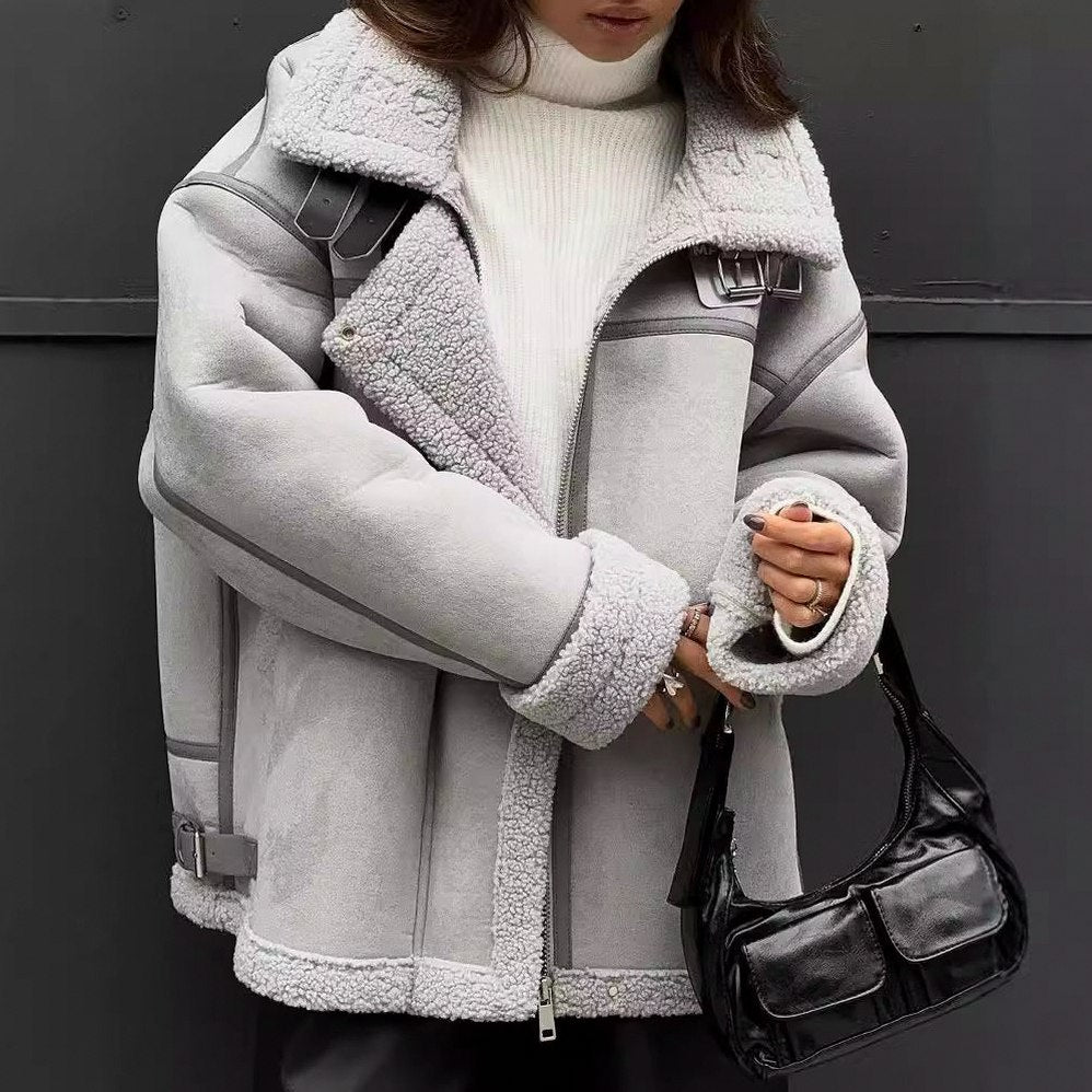 Suede Sherpa Trim Oversized Jacket