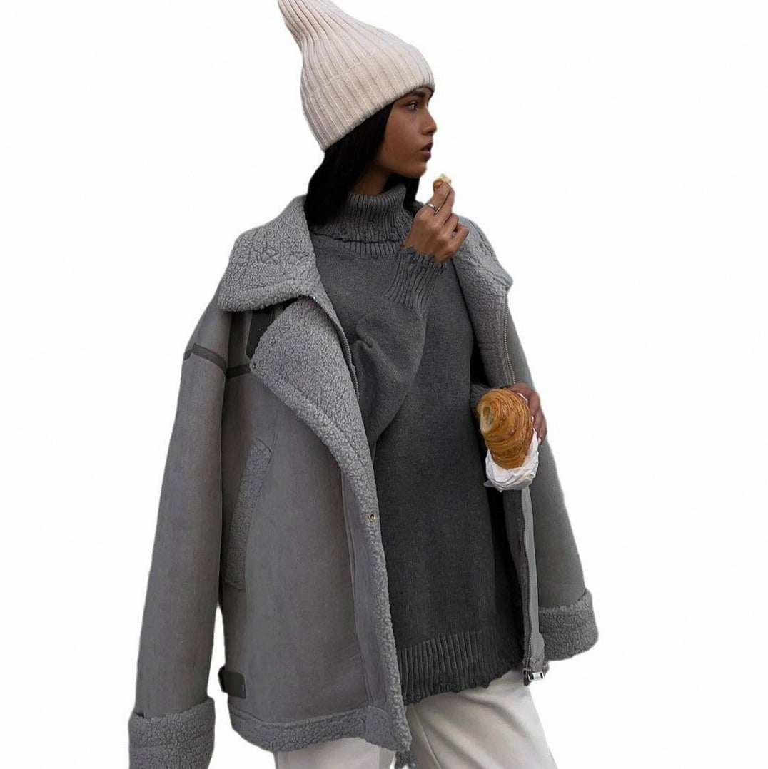 Suede Sherpa Trim Oversized Jacket