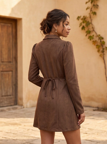 Suede Tie Waist Blazer Dress
