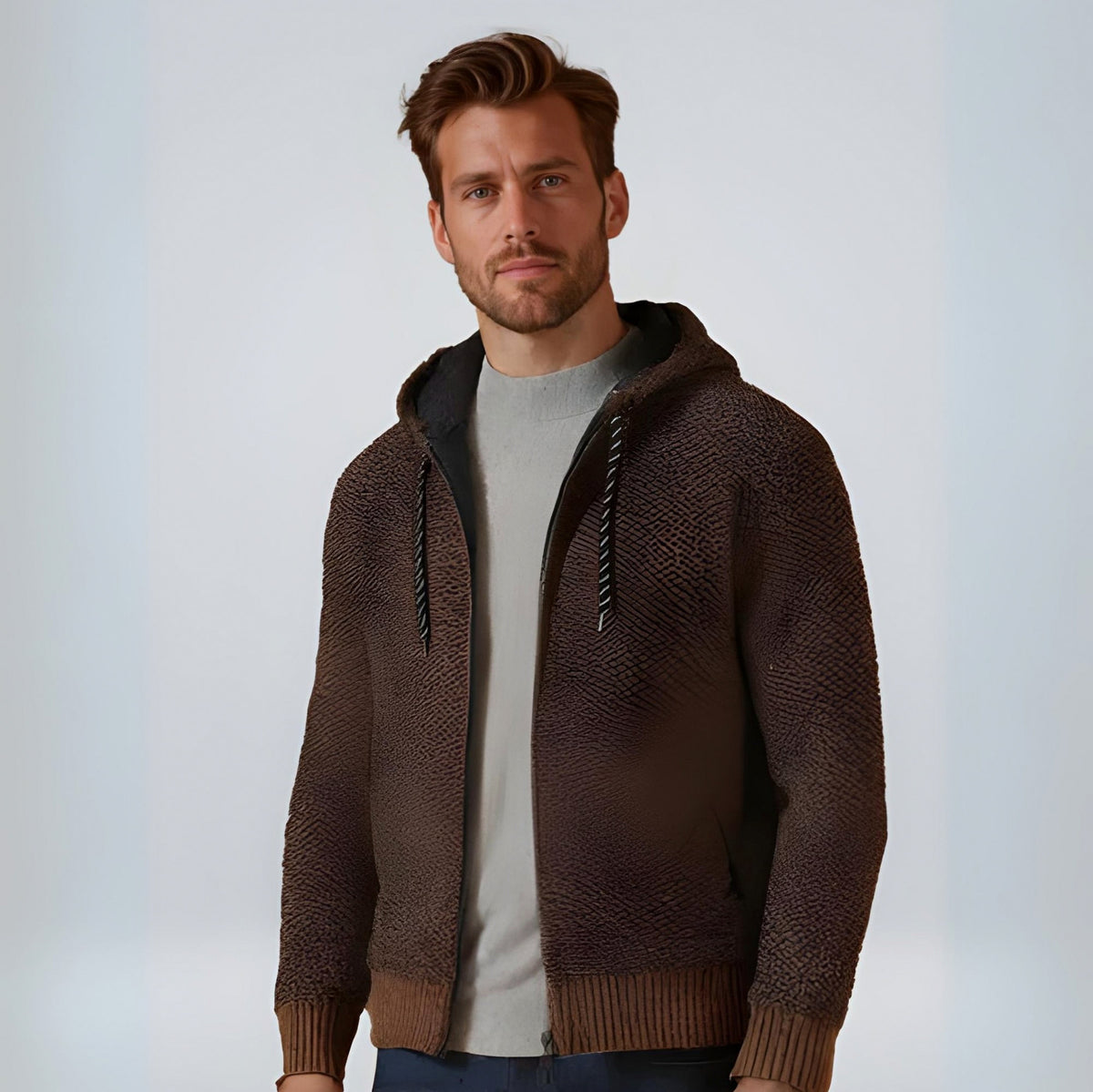 Textured Knit Full Zip Hoodie