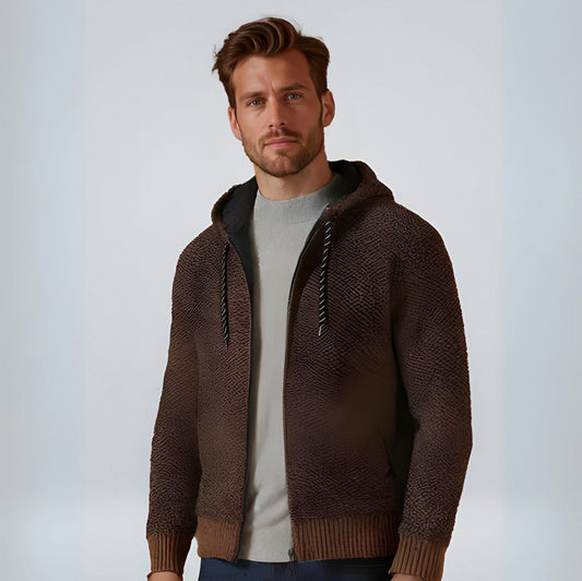 Textured Knit Full Zip Hoodie