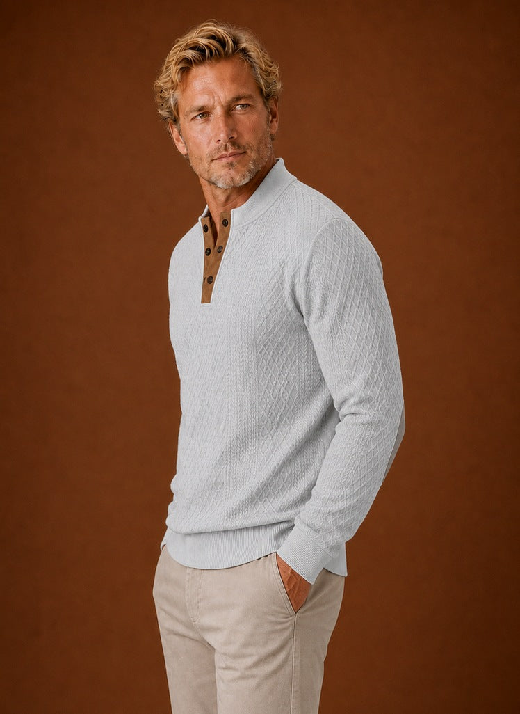 Textured Knit Henley Sweater