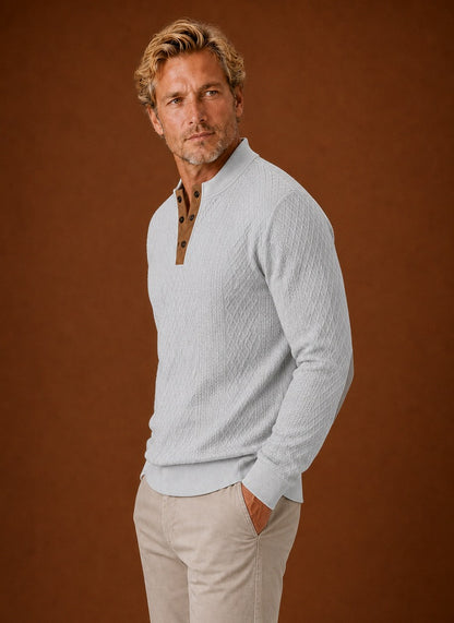 Textured Knit Henley Sweater