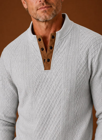 Textured Knit Henley Sweater