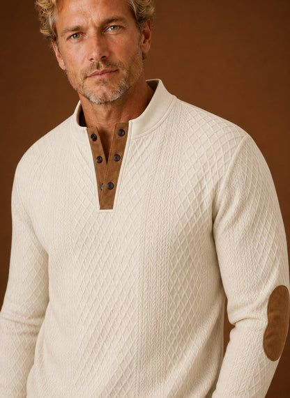 Textured Knit Henley Sweater