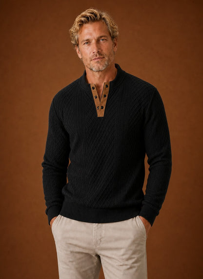 Textured Knit Henley Sweater