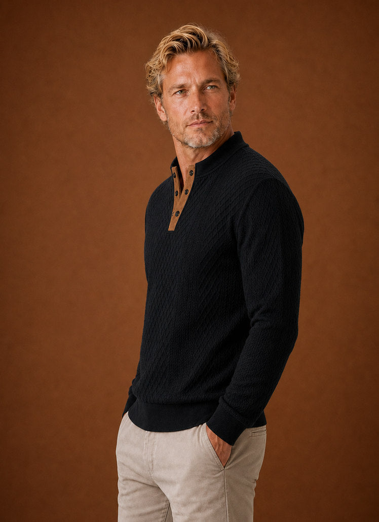 Textured Knit Henley Sweater