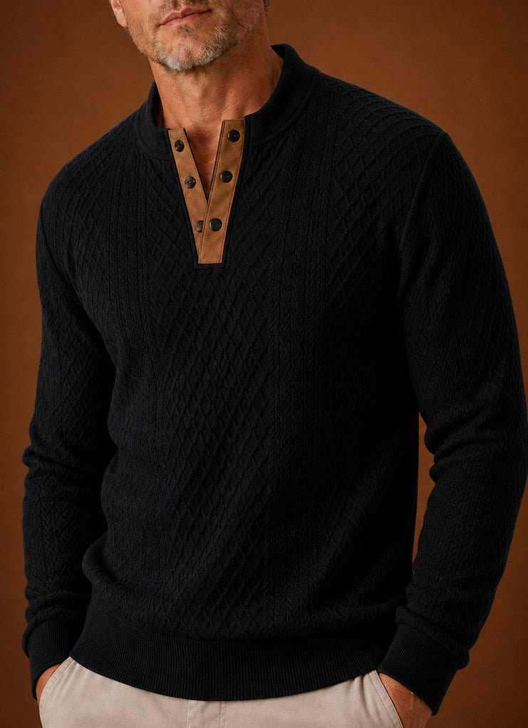 Textured Knit Henley Sweater