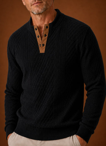 Textured Knit Henley Sweater